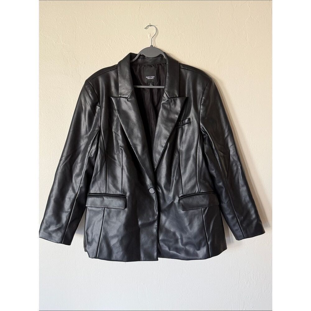 Simply Vera Vera Wang Black Faux Leather Blazer Jacket